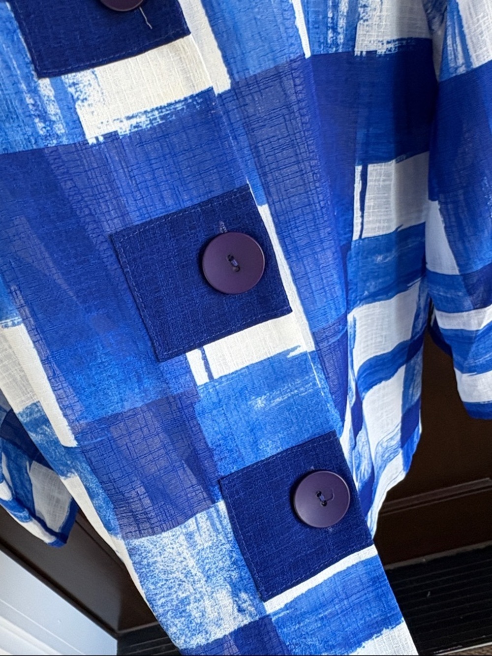 Like New DAMEE BLUE white Plaid Button Front A Line Top Size 1X - Picture 4 of 8
